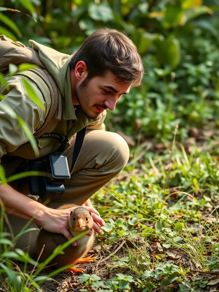An image showing a wildlife biologist monitoring a protected species, emphasizing the species protection initiatives of SOCIETE DE CHASSE DE LA COMMUNE D ECURAS.