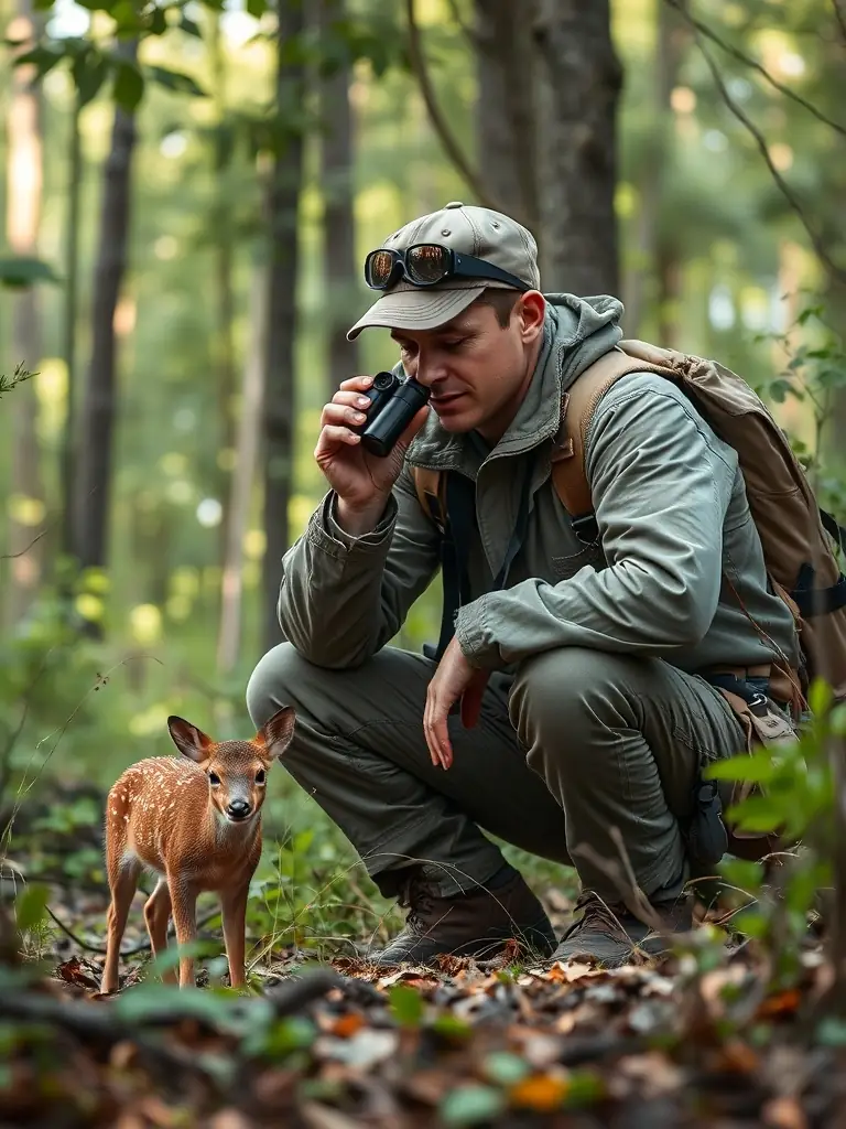 An image showing a wildlife biologist monitoring a protected species in its natural habitat, highlighting the species protection initiatives of the organization.