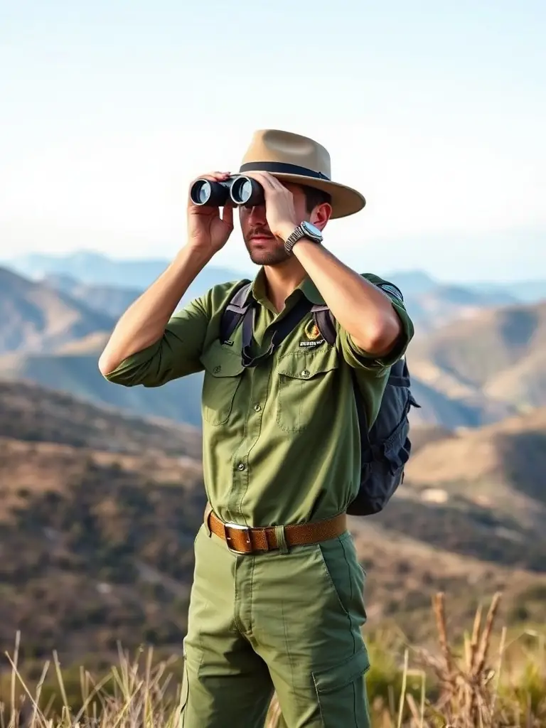 A photograph showcasing a SOCIETE DE CHASSE DE LA COMMUNE D ECURAS member patrolling a protected area to prevent poaching and illegal activities.